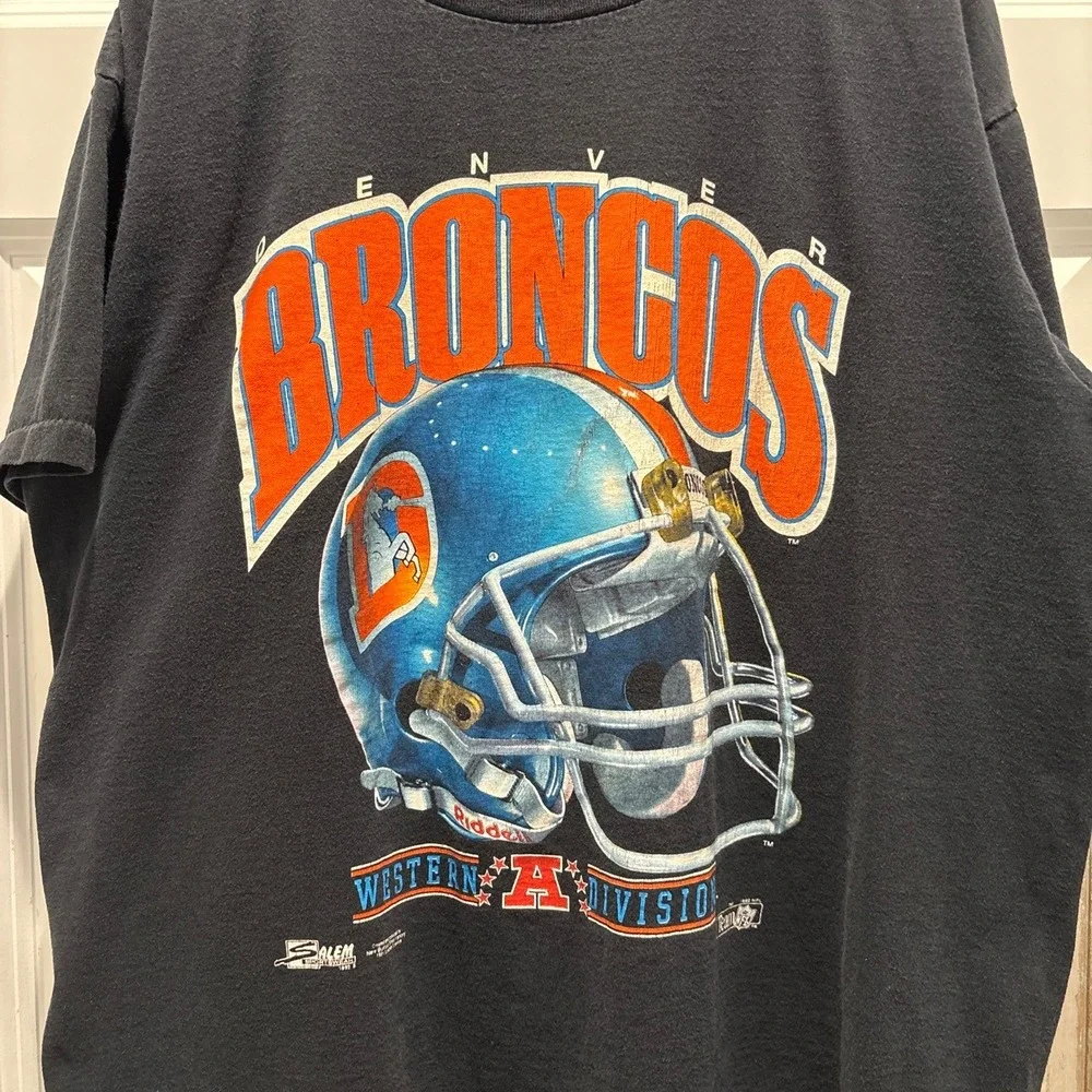 Vintage 1992 Salem Sportswear Denver Broncos Helmet Single Stitch T Shirt XL